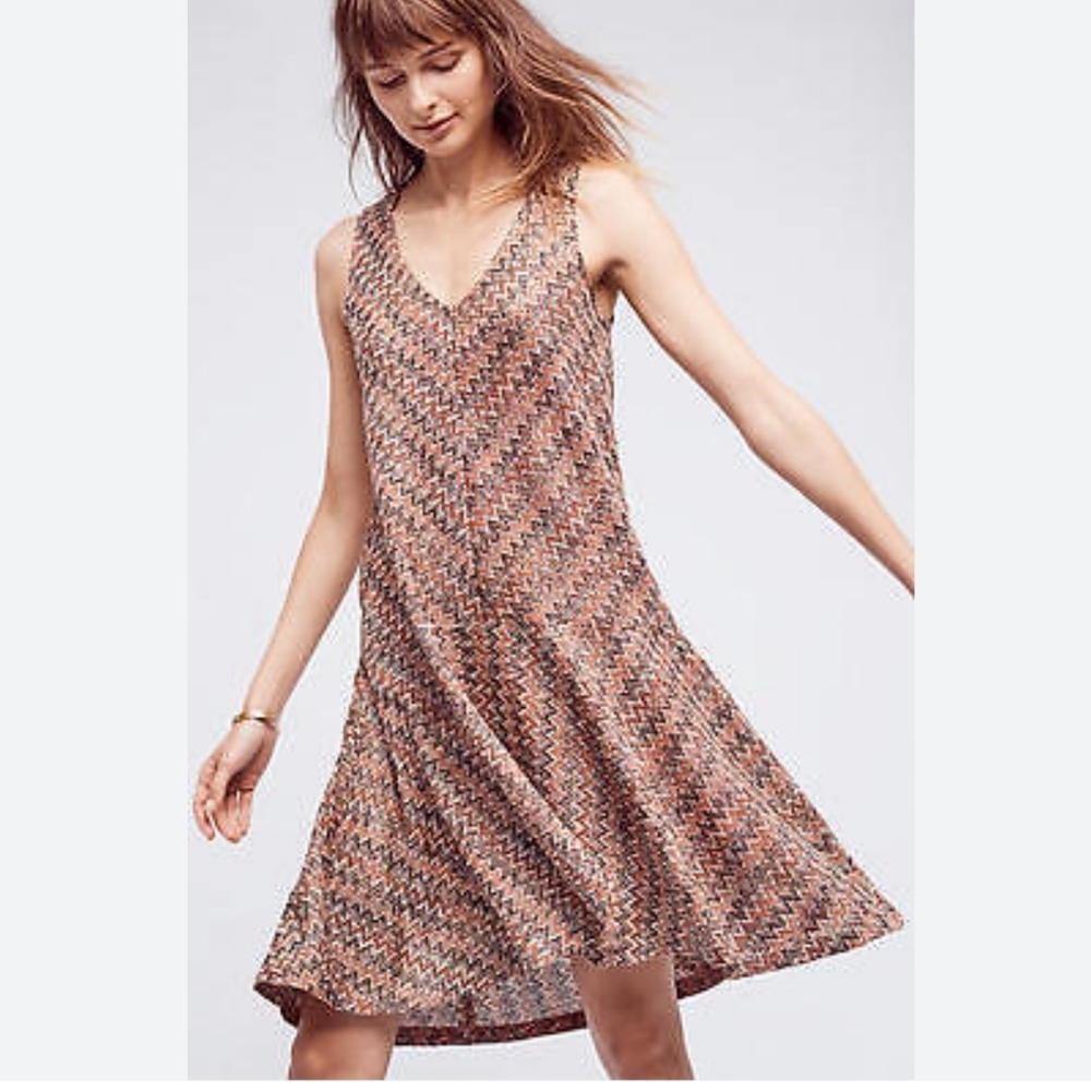 Maeve Anthropologie Orange Chevron Patterned Kint WestWater Midi Dress S
